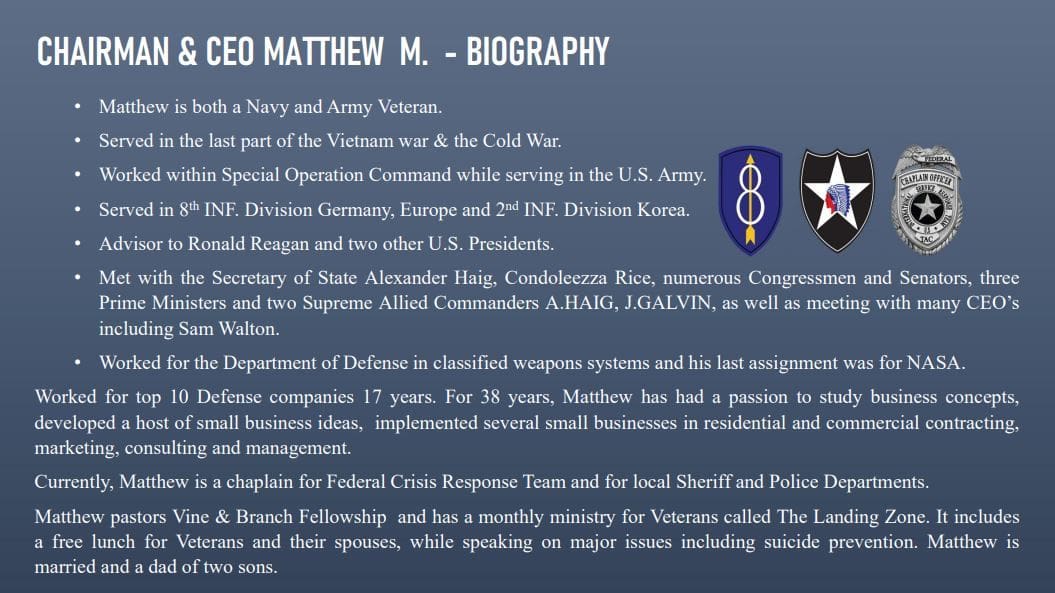 A biography of the united states army veteran, retired u. S. Marine matthew m.